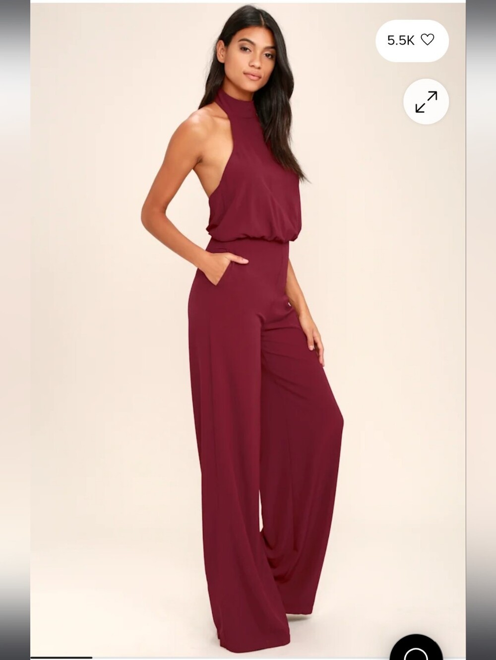 Lulus Moment for Life Wine Red Halter Jumpsuit